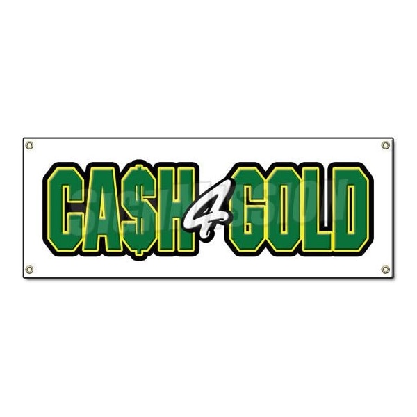 CASH FOR GOLD BANNER SIGN pawn shop jewelry store we buy fast cash paid ring